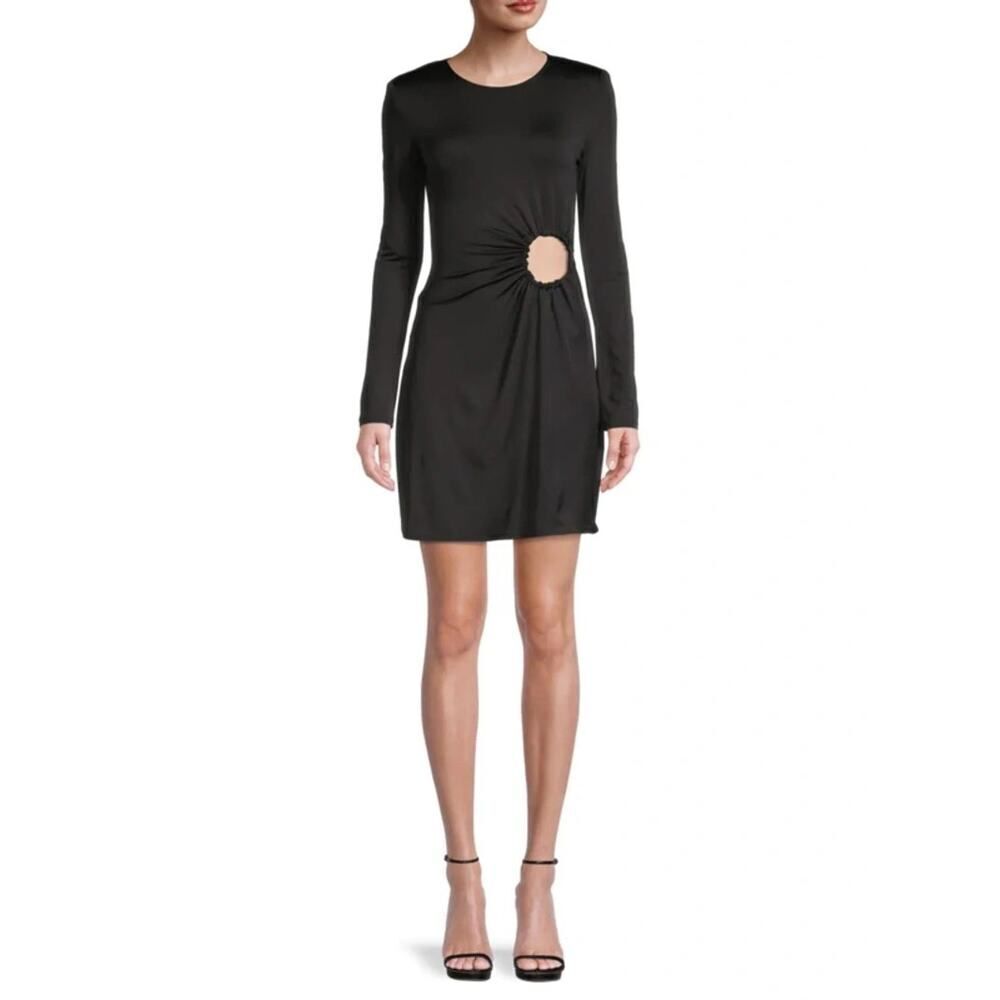Danielle Bernstein Mini Dress Women's Medium Black Ruched O-Ring Cutout NWT
